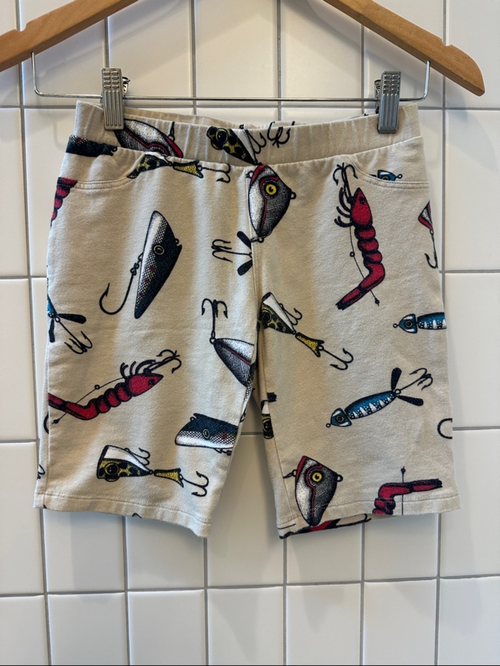 Organic cotton USA-made Kids Beige Fishing Lure Print Shorts